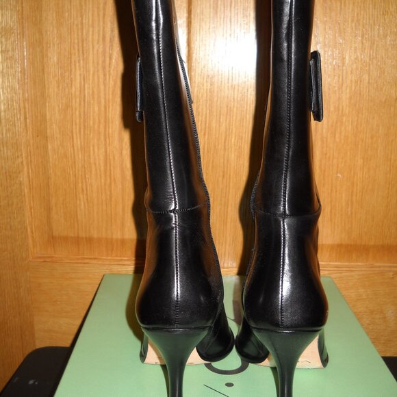 V.O.Z BLACK LEATHER ZIP-UP BUCKLE MID-CALF BOOT HEEL - Picture 2 of 5
